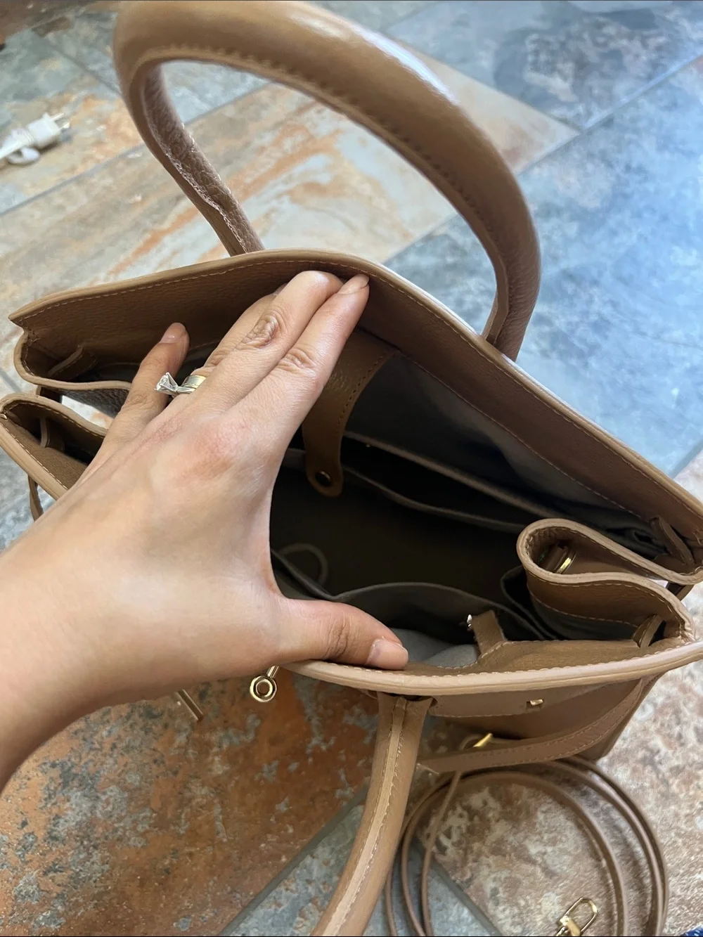 Classic Top-Handle Leather Satchel in tan
